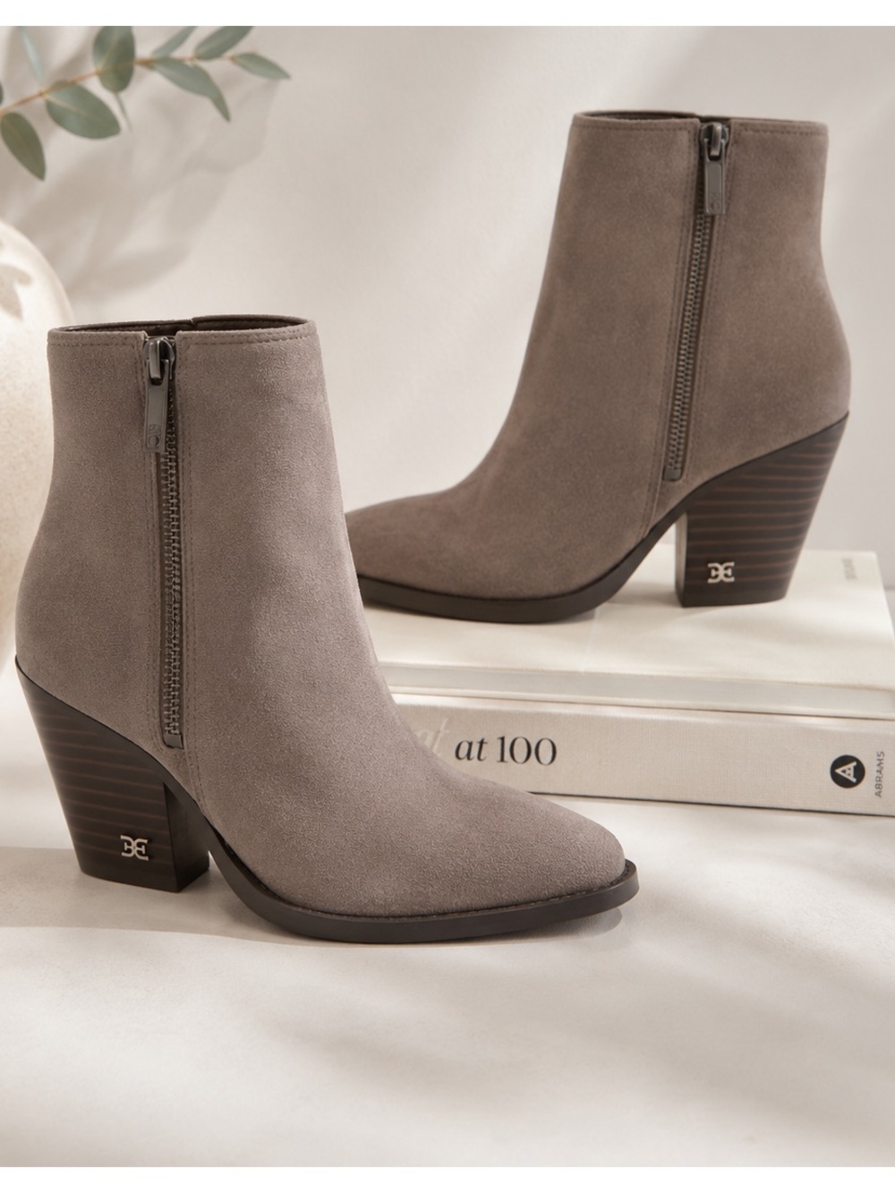 SAM EDELMAN JANE BLOCK HEEL TAN SUEDE LEATHER SNIP TOE ANKLE BOOTS SIZE 8.5 NWT
